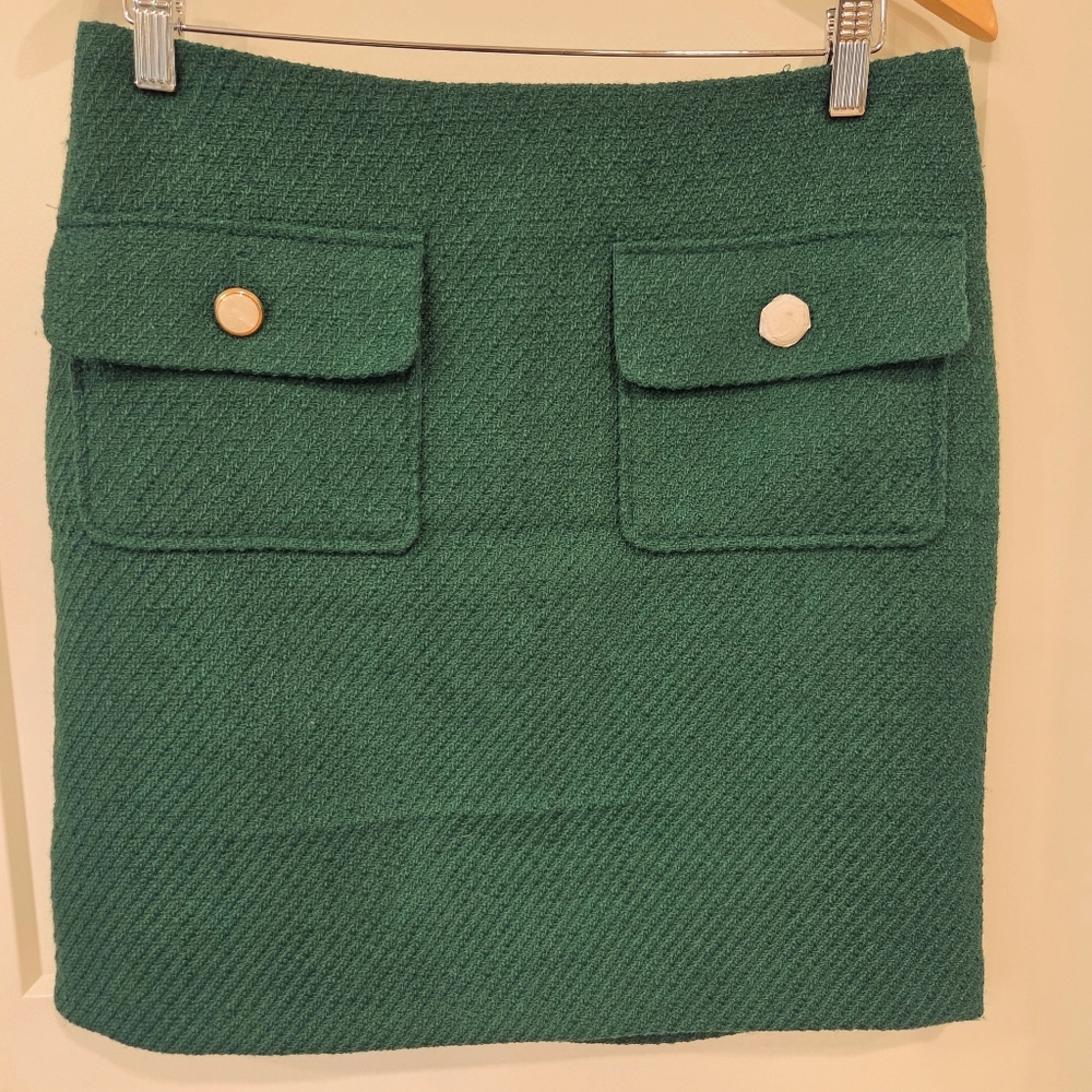 Bella Vere Tweed Green Mini Skirt Mother of Pearl Look Buttons Dark Academia